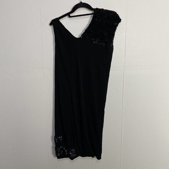 Yigal Azrouel Women’s NWT Black Ruched Leather Detail Dress Size 10. - Picture 4 of 13